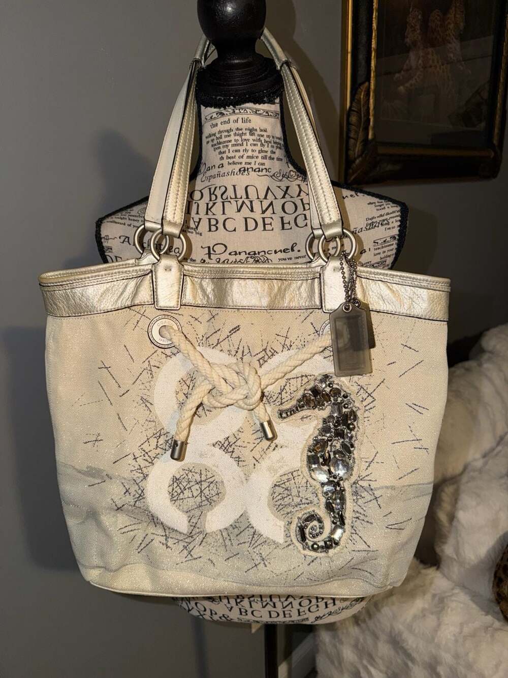 Coach Seahorse Embellished Canvas Tote Bag